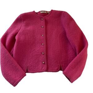 Vintage Carroll Reed 100% Wool Women’s Pink Cardigan Sweater Jacket Size 12